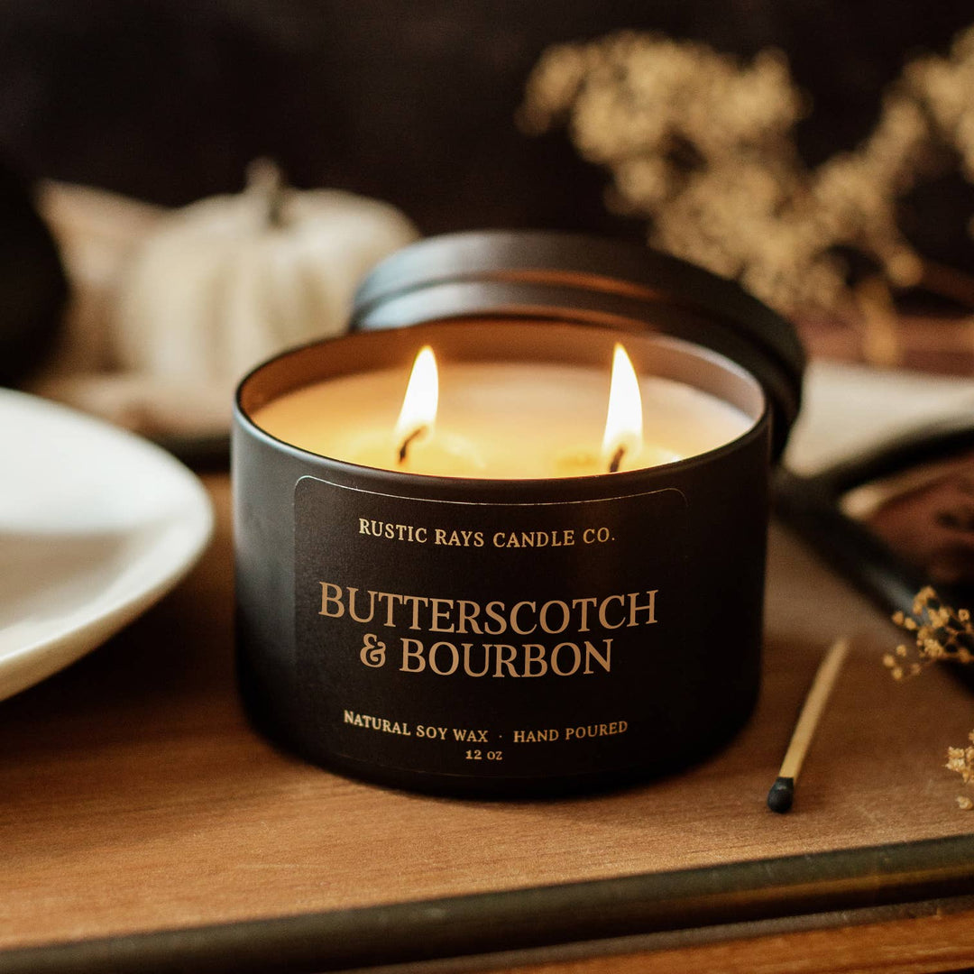 Butterscotch & Bourbon 12 oz Soy Candle - Fall Home Decor