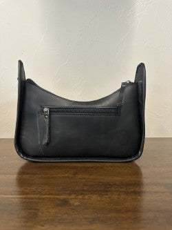 Leather Tooled Cowhide Handbag- Black