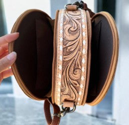 Canteen Purse- All Tooled Leather w/ Steer