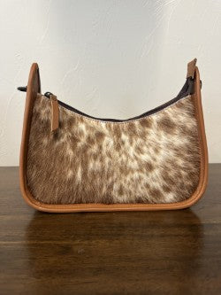 Leather Tooled Cowhide Handbag- Brown