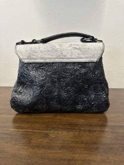 Black Leather Tooled Cowhide Handbag