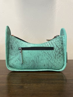 Leather Tooled Cowhide Handbag- Turquoise