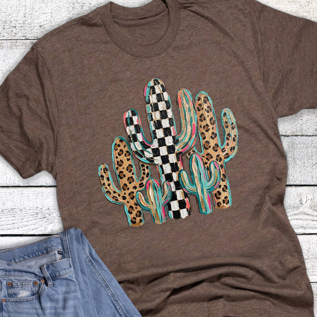 Western Check Leopard Cacti Graphic Tee