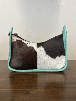 Leather Tooled Cowhide Handbag- Turquoise