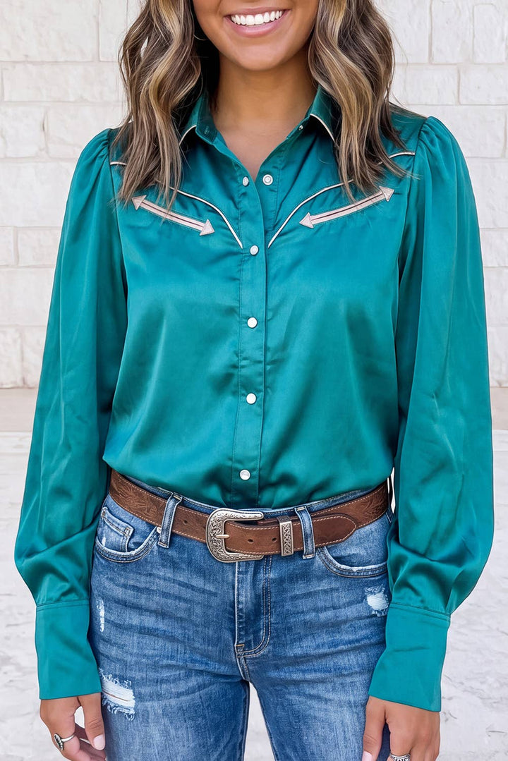 Silky Long Sleeve Button Front Western Fashion Shirt