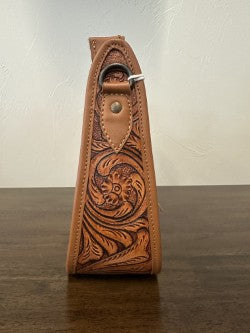 Leather Tooled Cowhide Handbag- Brown