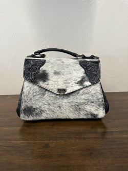 Black Leather Tooled Cowhide Handbag