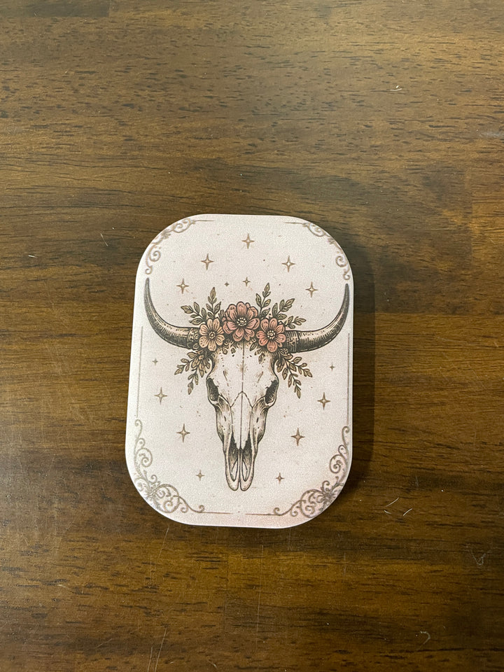 Compact Mirror- Cow Skull & Flowers