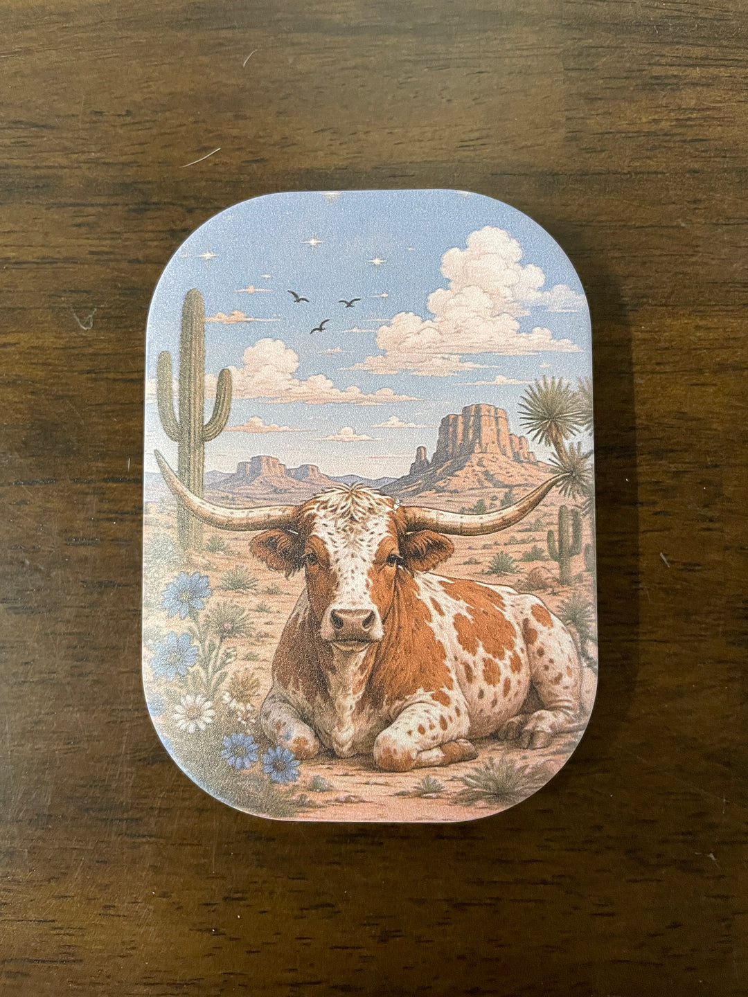 Compact Mirror- Brown/White Longhorn