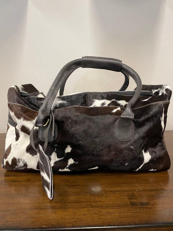 Cowhide Duffle Bag- Dark Brown/ White Spotted
