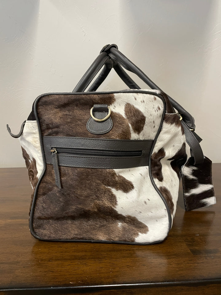 Cowhide Duffle Bag- Dark Brown/ White Spotted