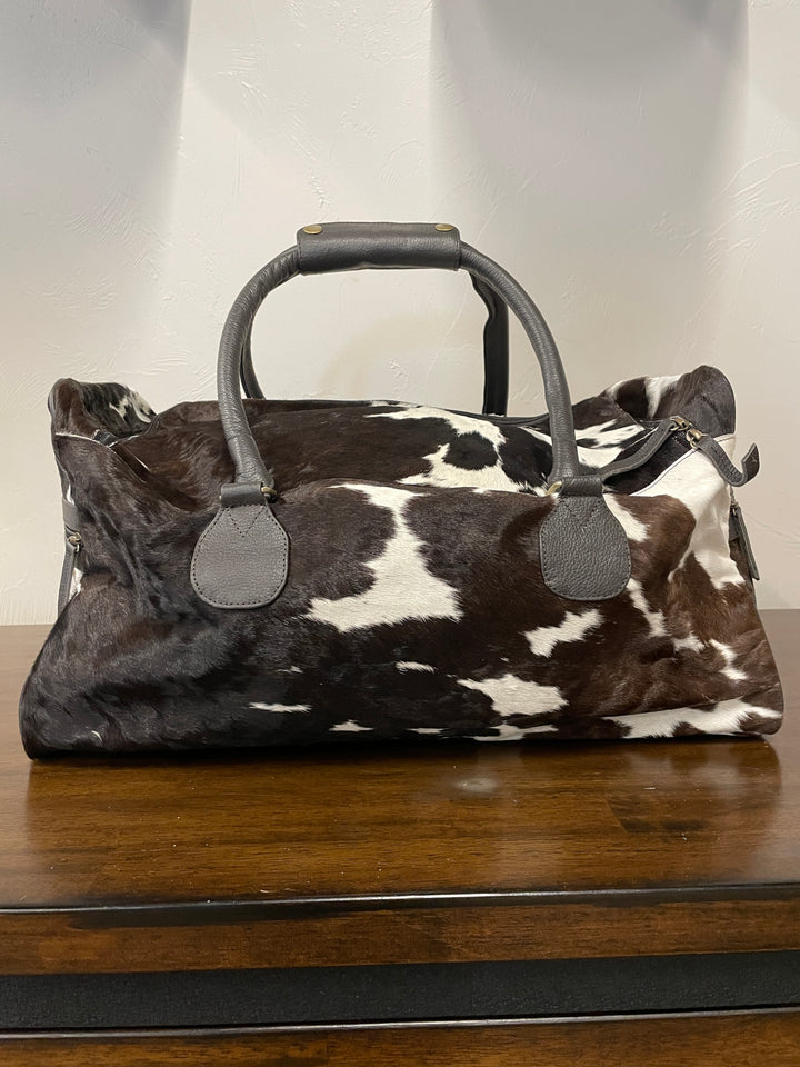 Cowhide Duffle Bag- Dark Brown/ White Spotted