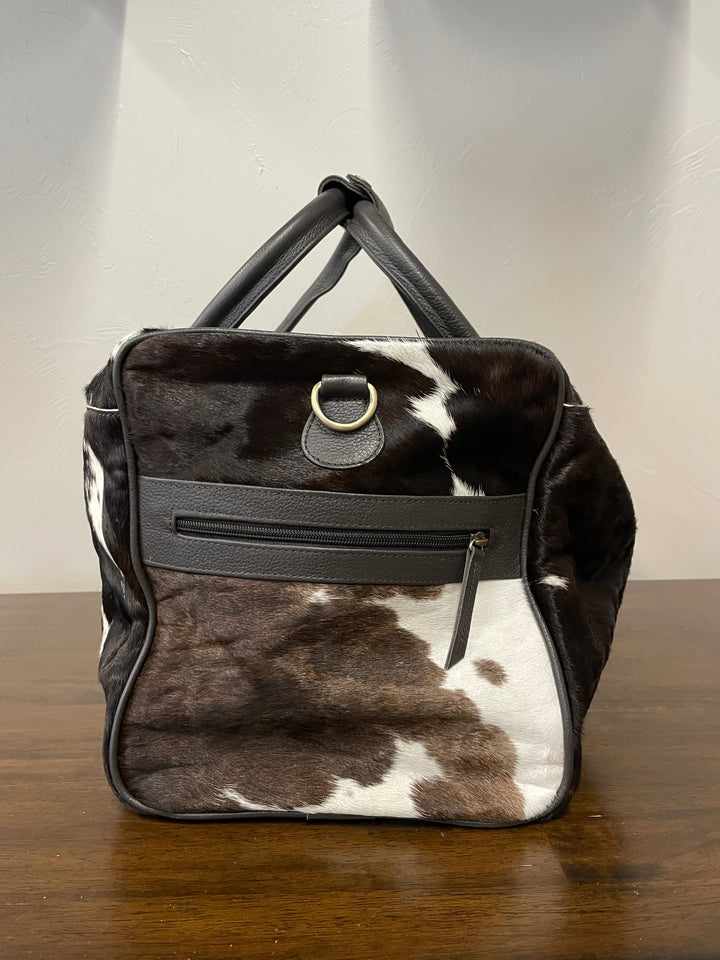 Cowhide Duffle Bag- Dark Brown/ White Spotted