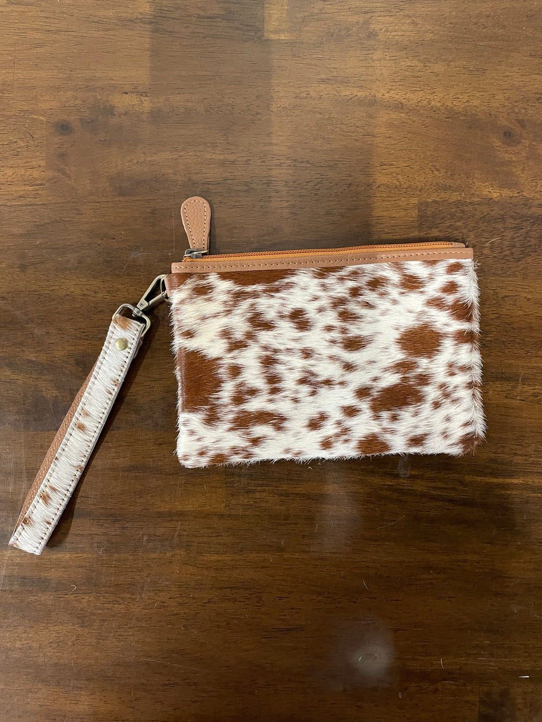Cowhide Pouch w/ Wristlet- Brown/White Speckled