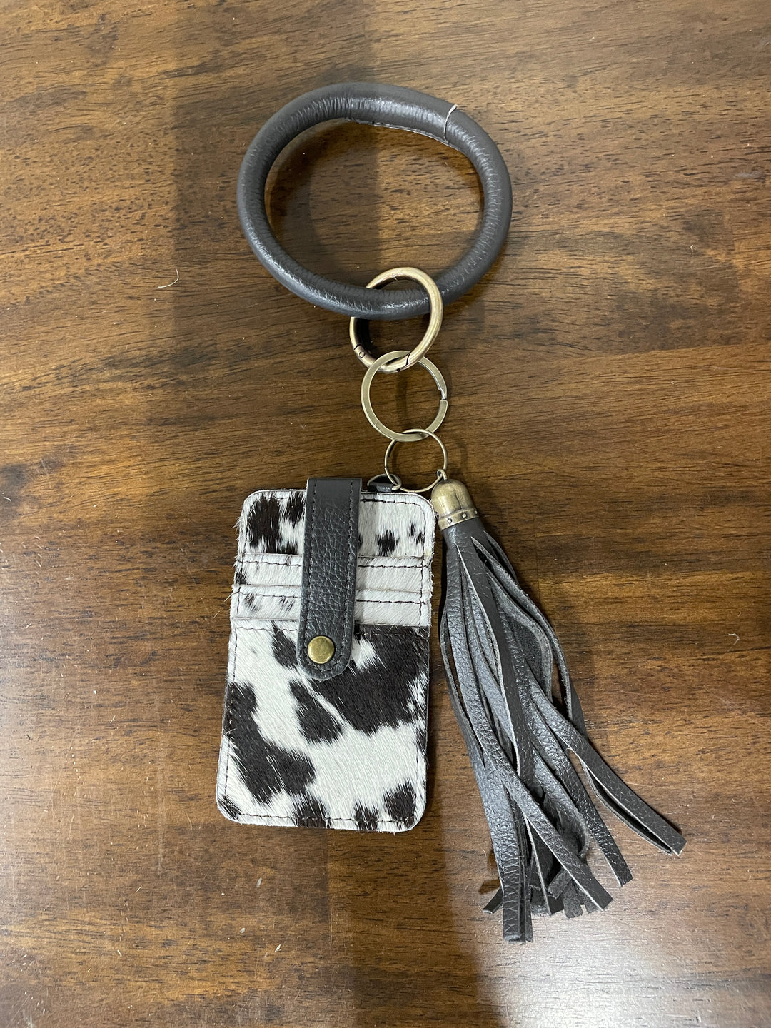 Cowhide Wristlet Wallet- Chocolate/White
