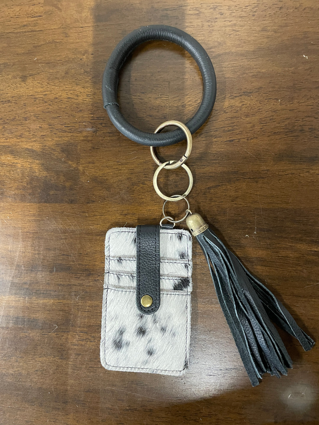 Cowhide Wristlet Wallet- Black/White