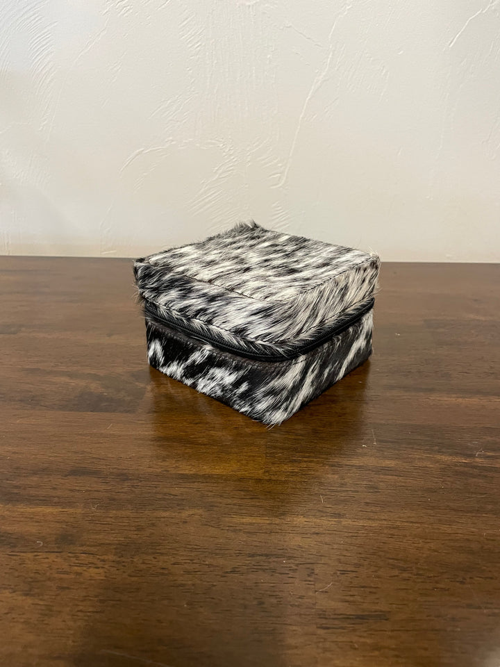 cowhide jewelry box- black and white
