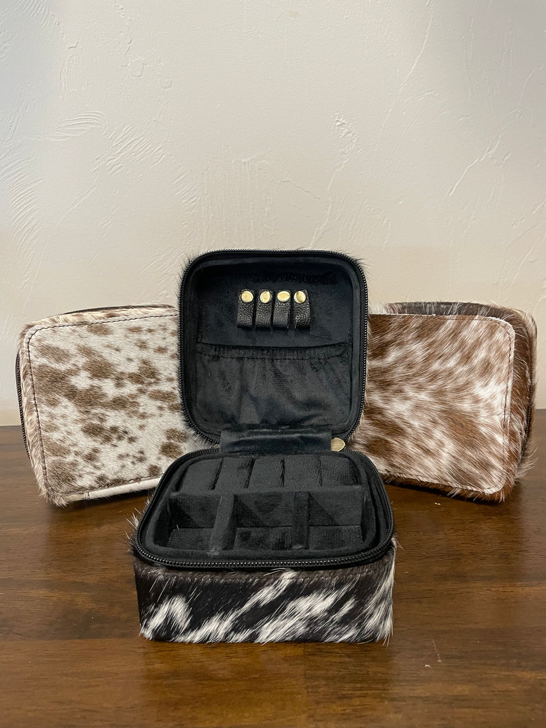 cowhide jewelry box- black and white