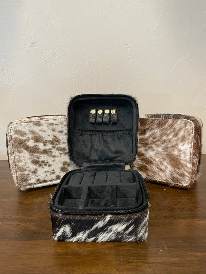 cowhide jewelry box- black and white