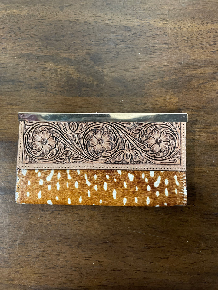 Women's Wallet- Tooled Leather/ Fawn Print