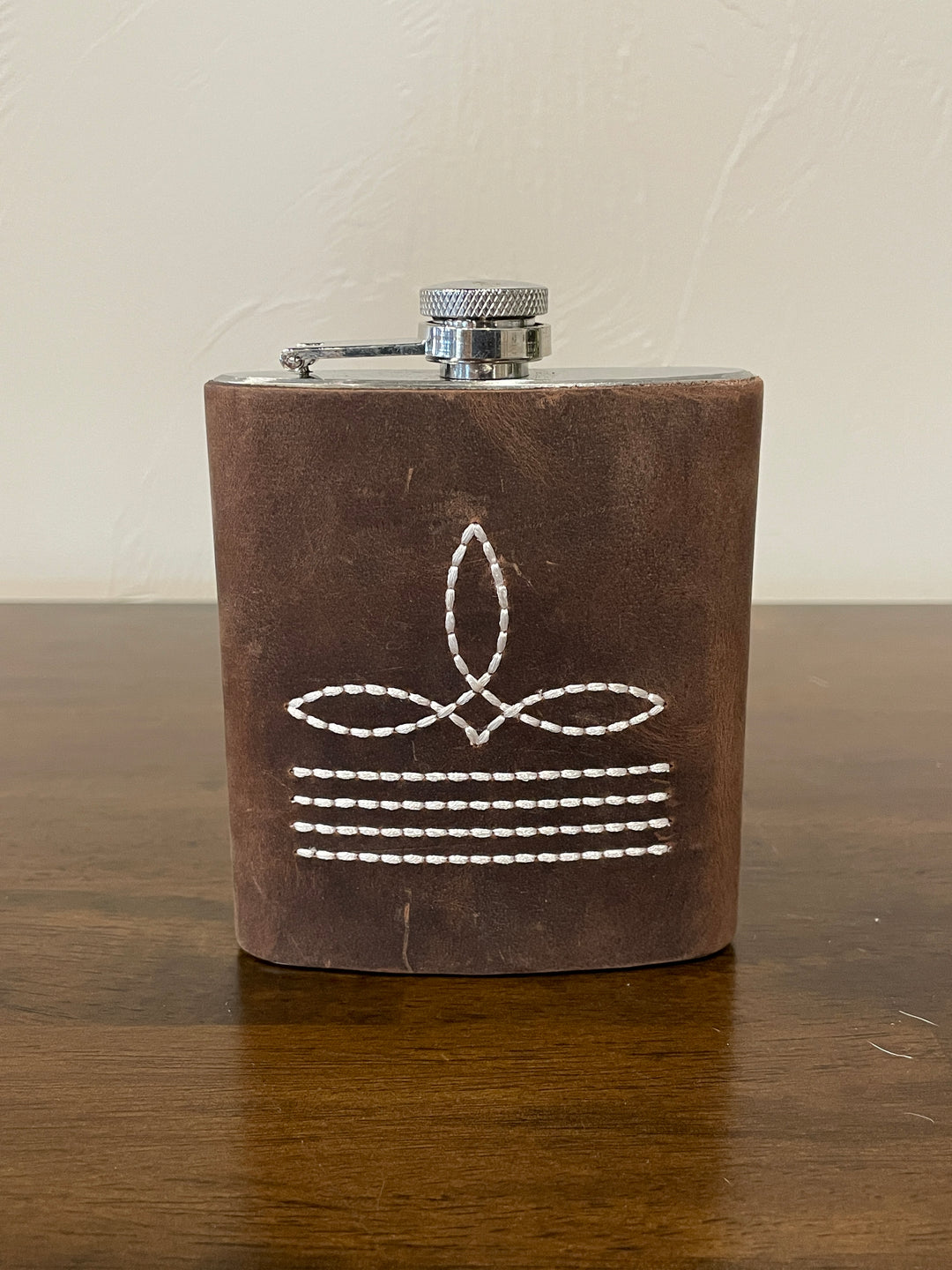7oz Flask- Brown Leather with Bootstitch