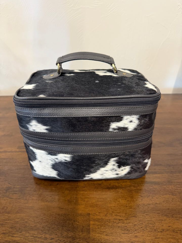 Cowhide & Leather Make up Bag - Black