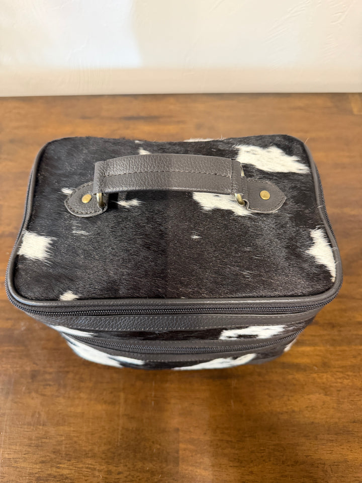 Cowhide & Leather Make up Bag - Black