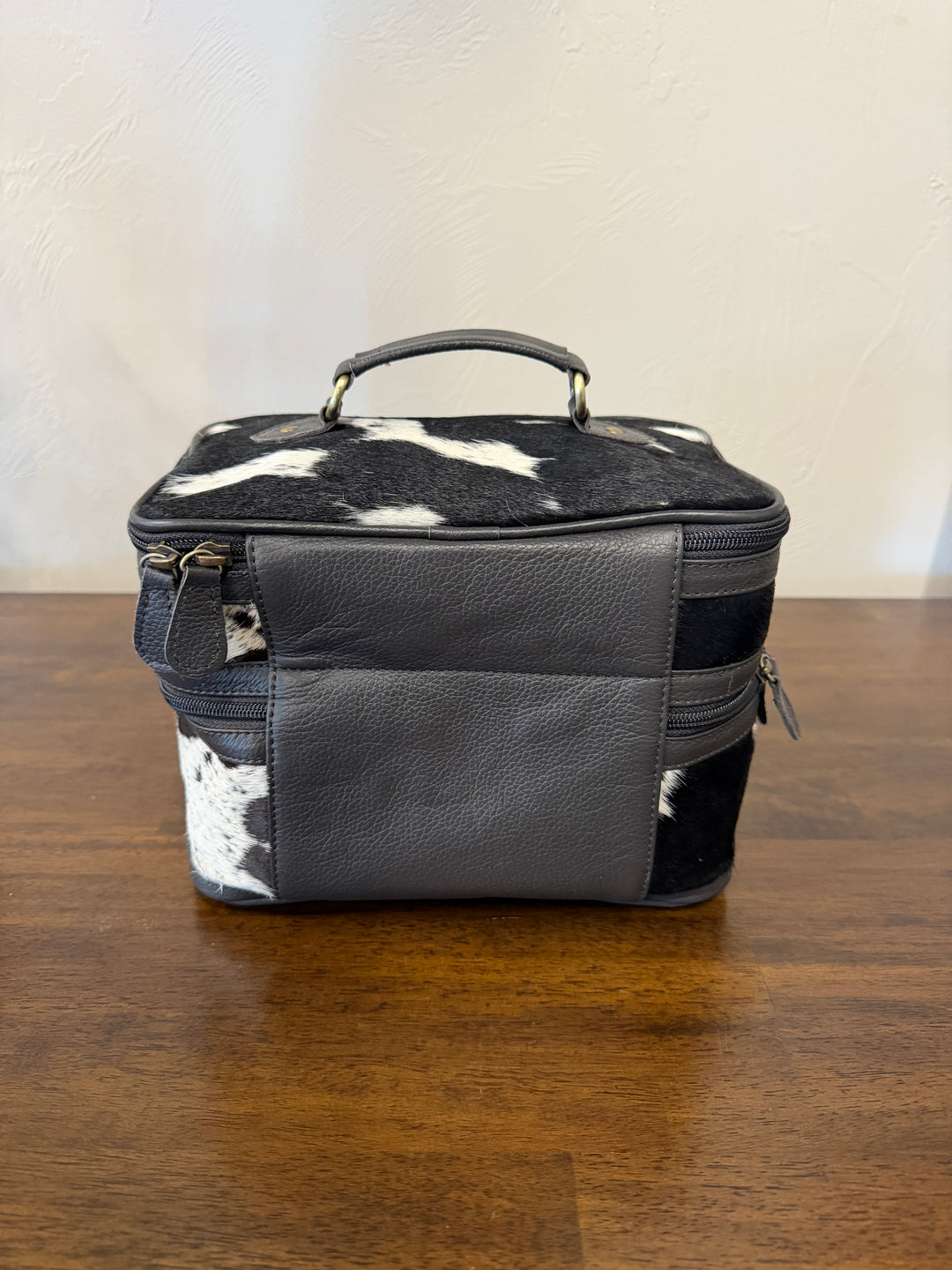 Cowhide & Leather Make up Bag - Black