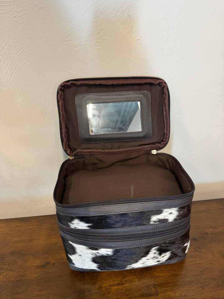 Cowhide & Leather Make up Bag - Black
