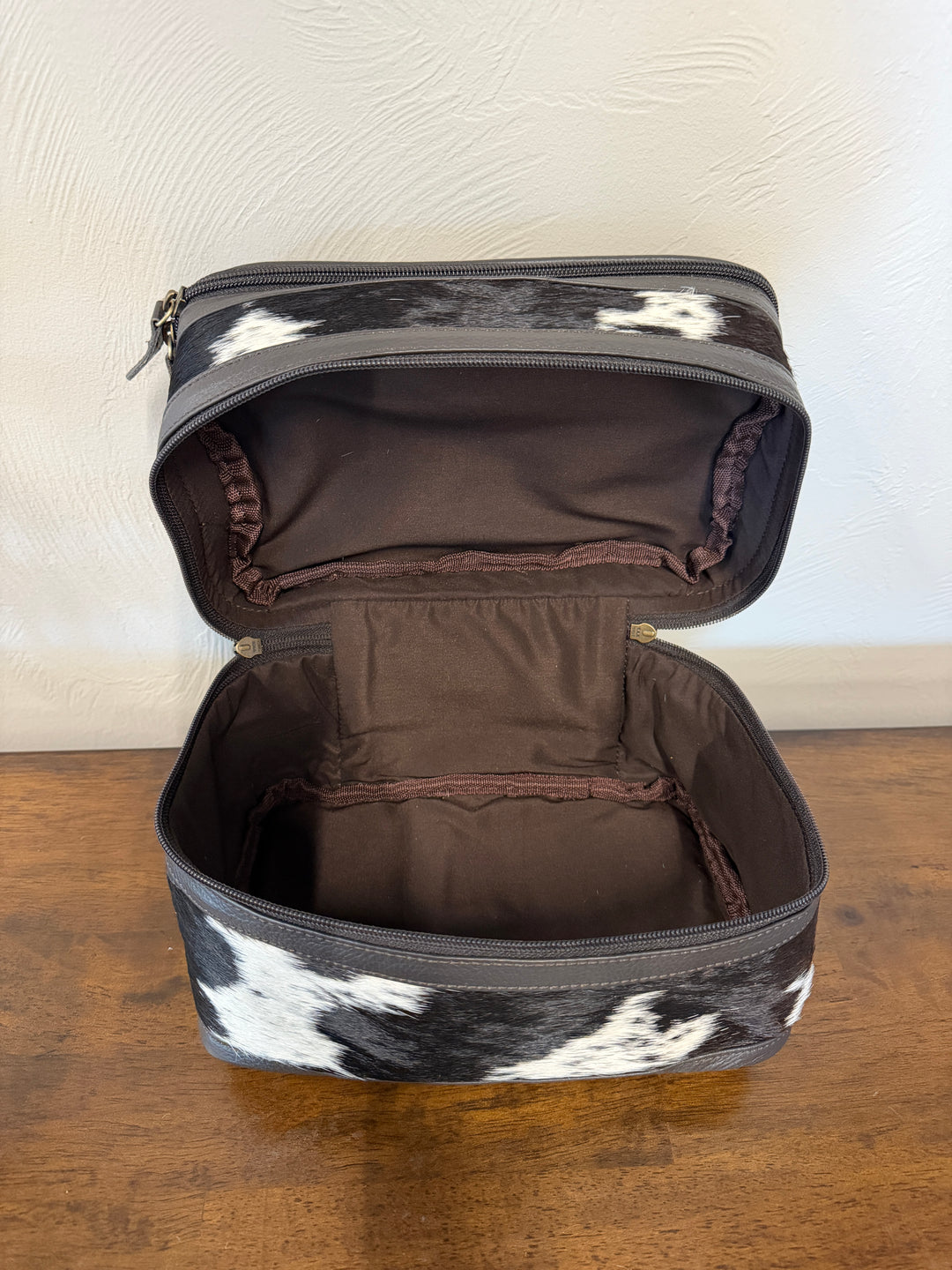 Cowhide & Leather Make up Bag - Black