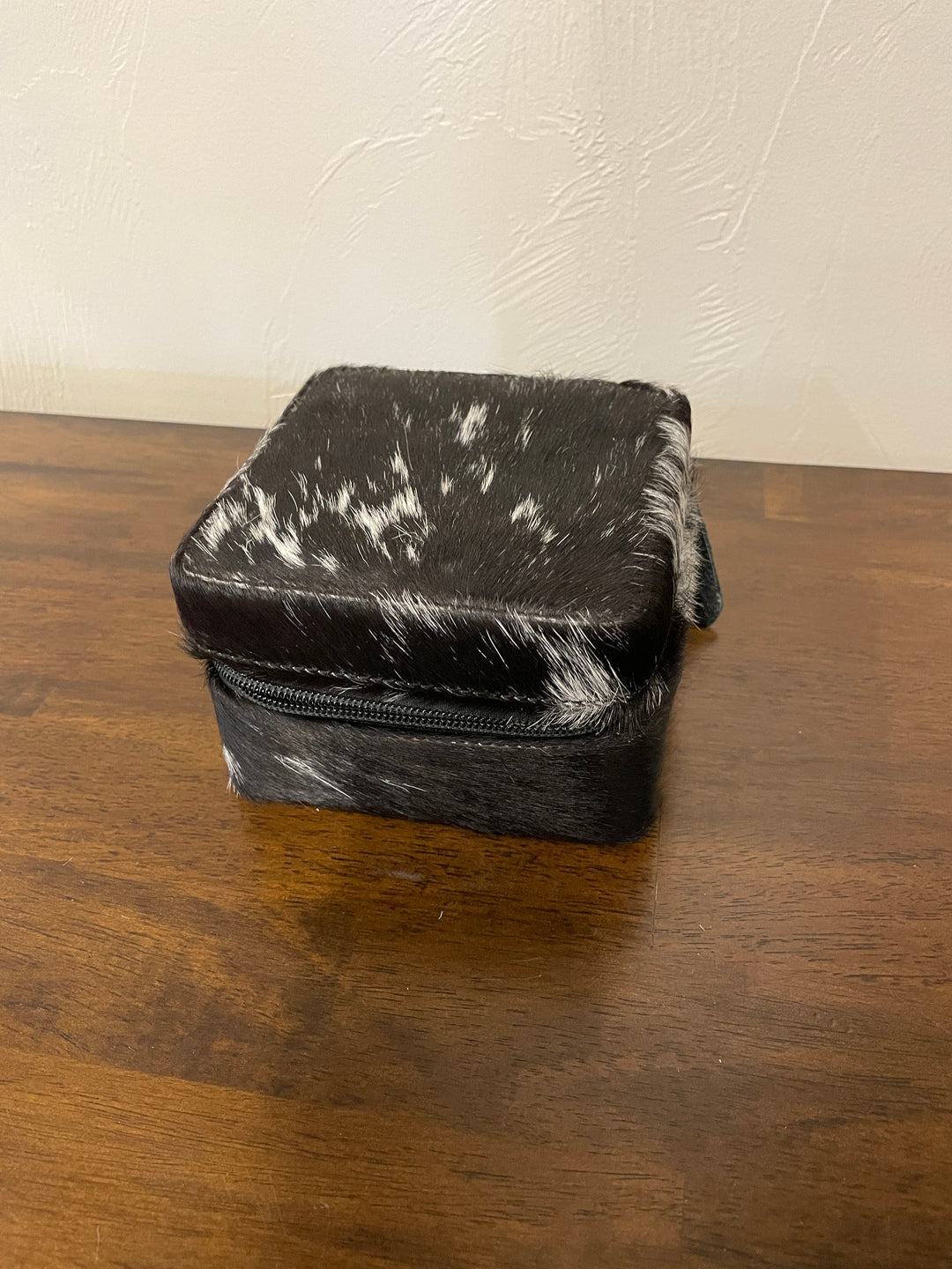Cowhide Jewelry Box- Dark Brown/White