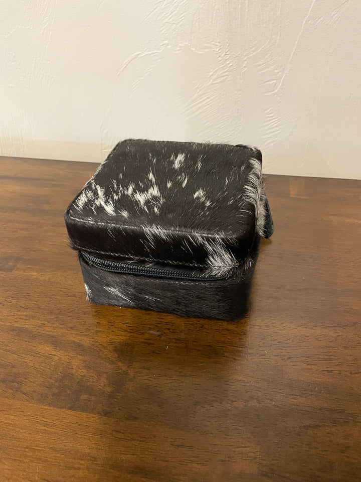 Cowhide Jewelry Box- Dark Brown/White