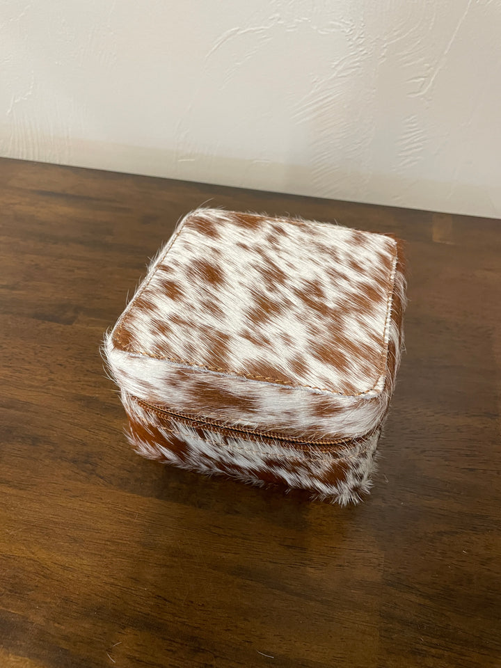 Cowhide Jewelry Box- Light Brown/White Speckled