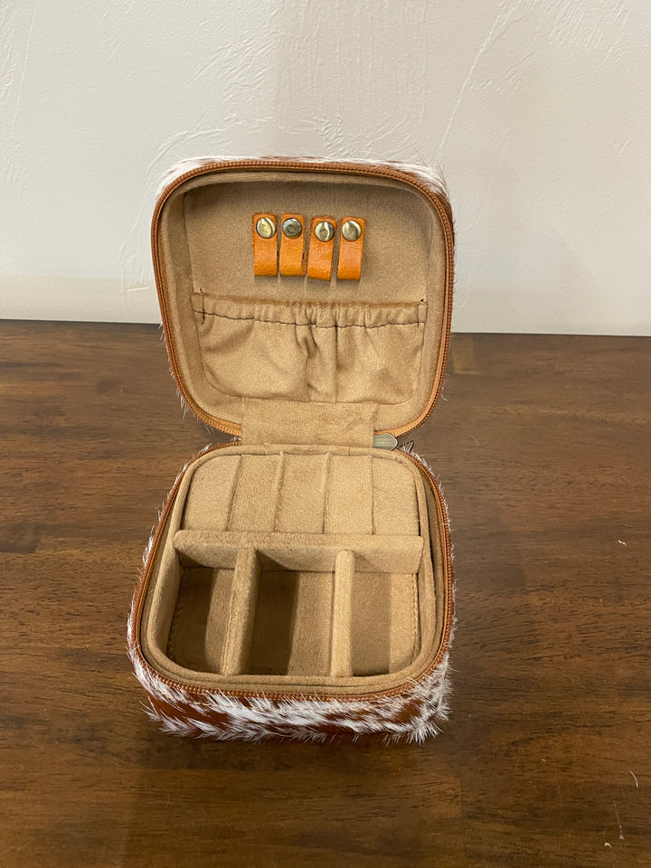 Cowhide Jewelry Box- Light Brown/White Speckled