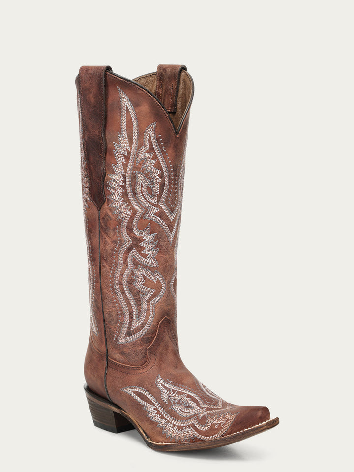 L8072 - Women's Embroidery and Triad Shedron Snip Toe Circle G Cowboy Boot