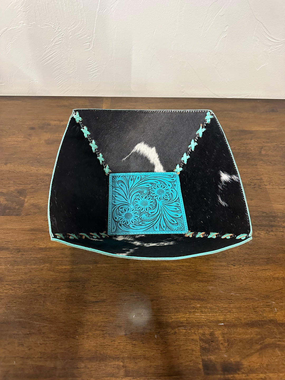 Large Cowhide Bowl- Black/Turquoise