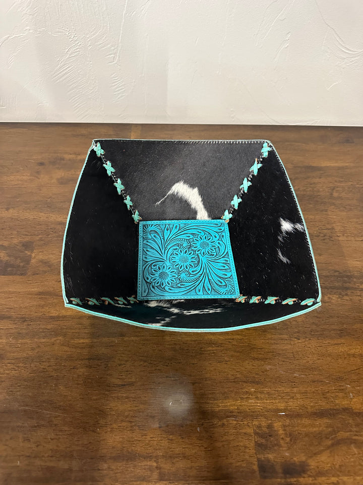 Large Cowhide Bowl- Black/Turquoise