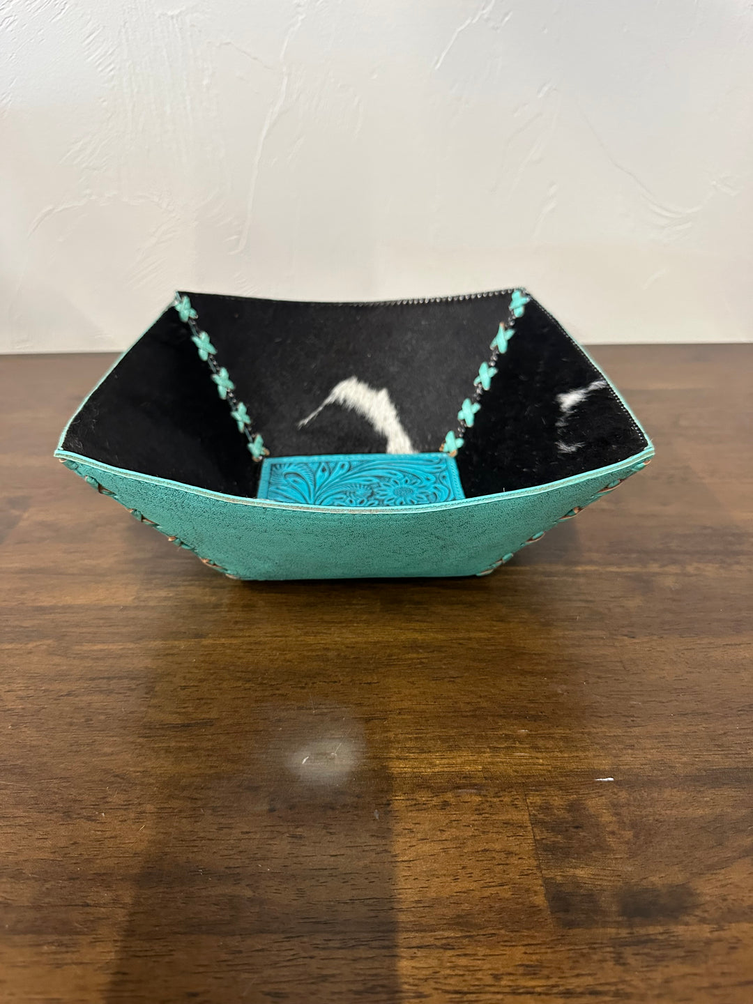 Large Cowhide Bowl- Black/Turquoise