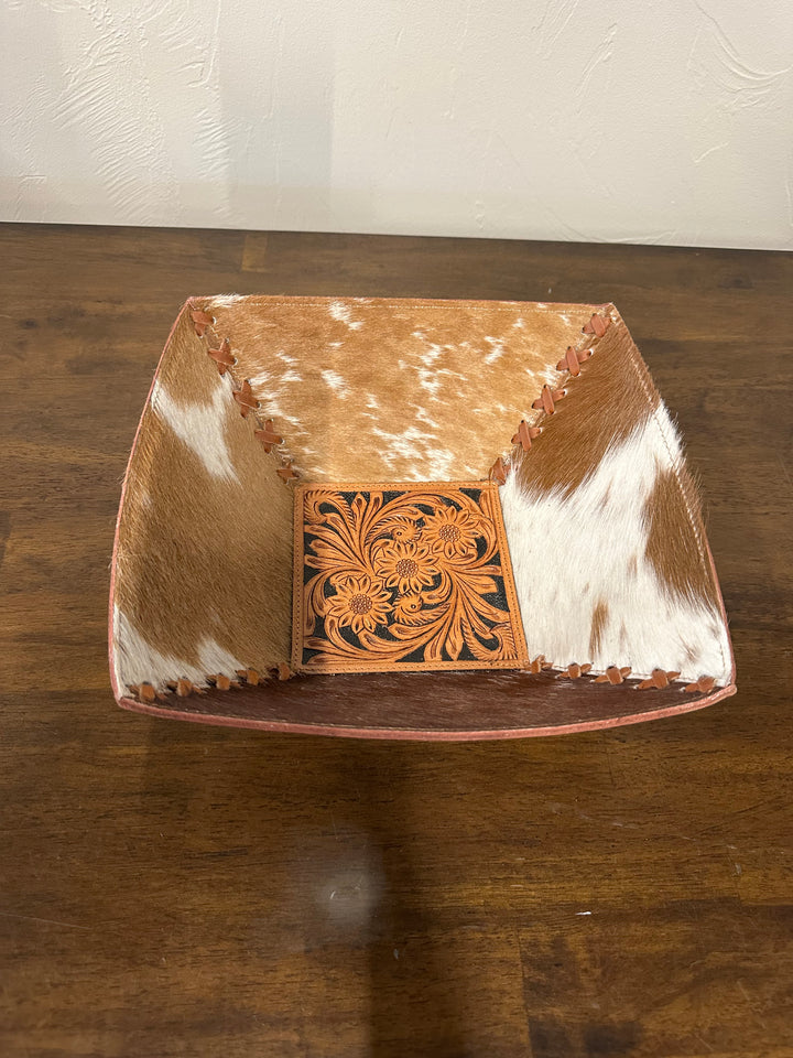 Large Cowhide Bowl- Brown/ Leather