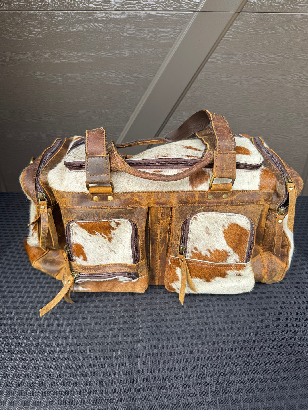Cowhide and Leather Duffle Bag Suitcase