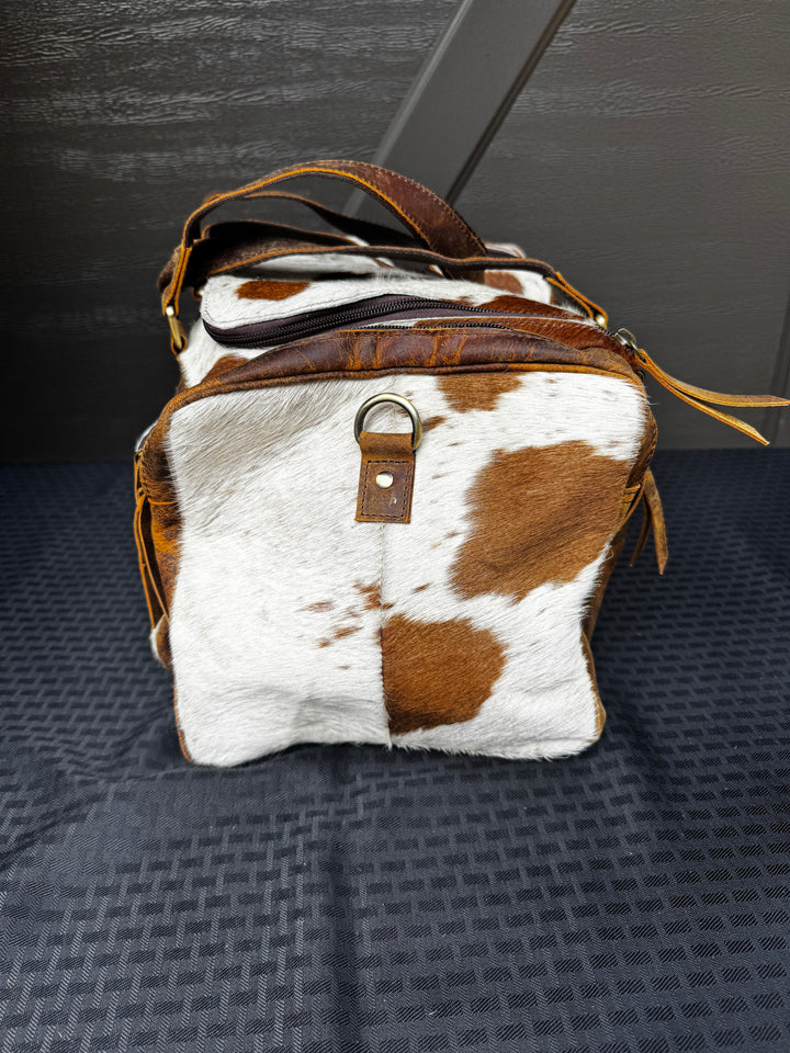 Cowhide and Leather Duffle Bag Suitcase