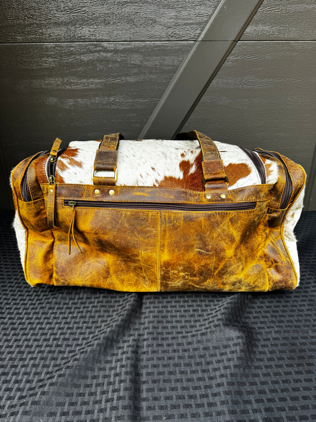 Cowhide and Leather Duffle Bag Suitcase