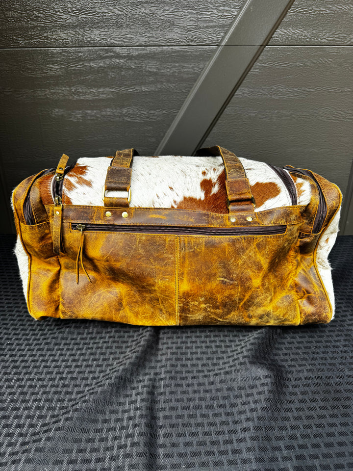 Cowhide and Leather Duffle Bag Suitcase