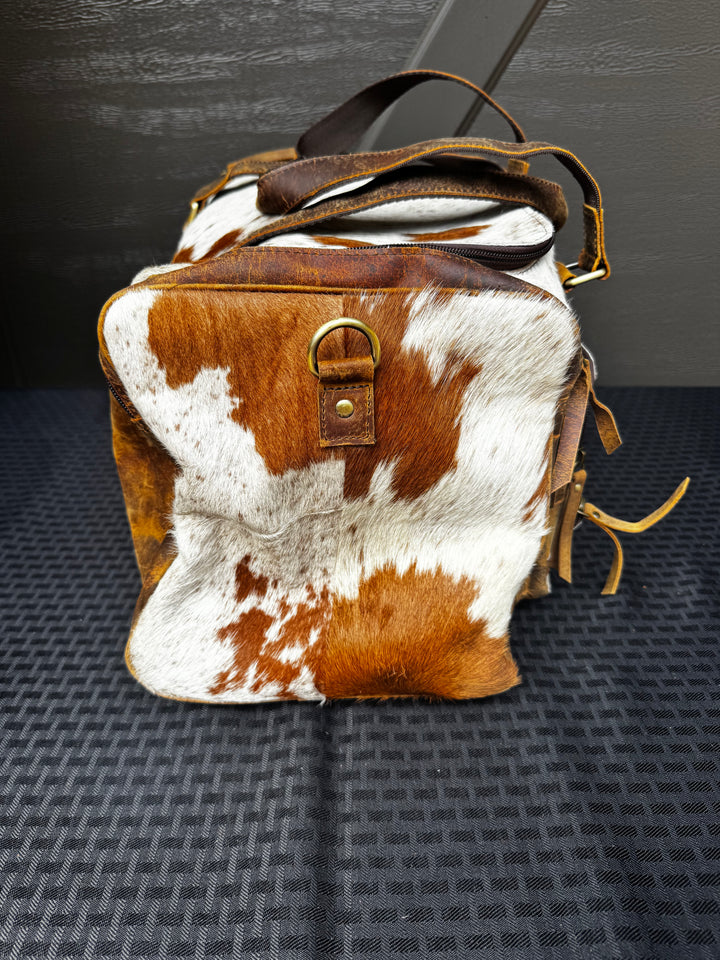 Cowhide and Leather Duffle Bag Suitcase