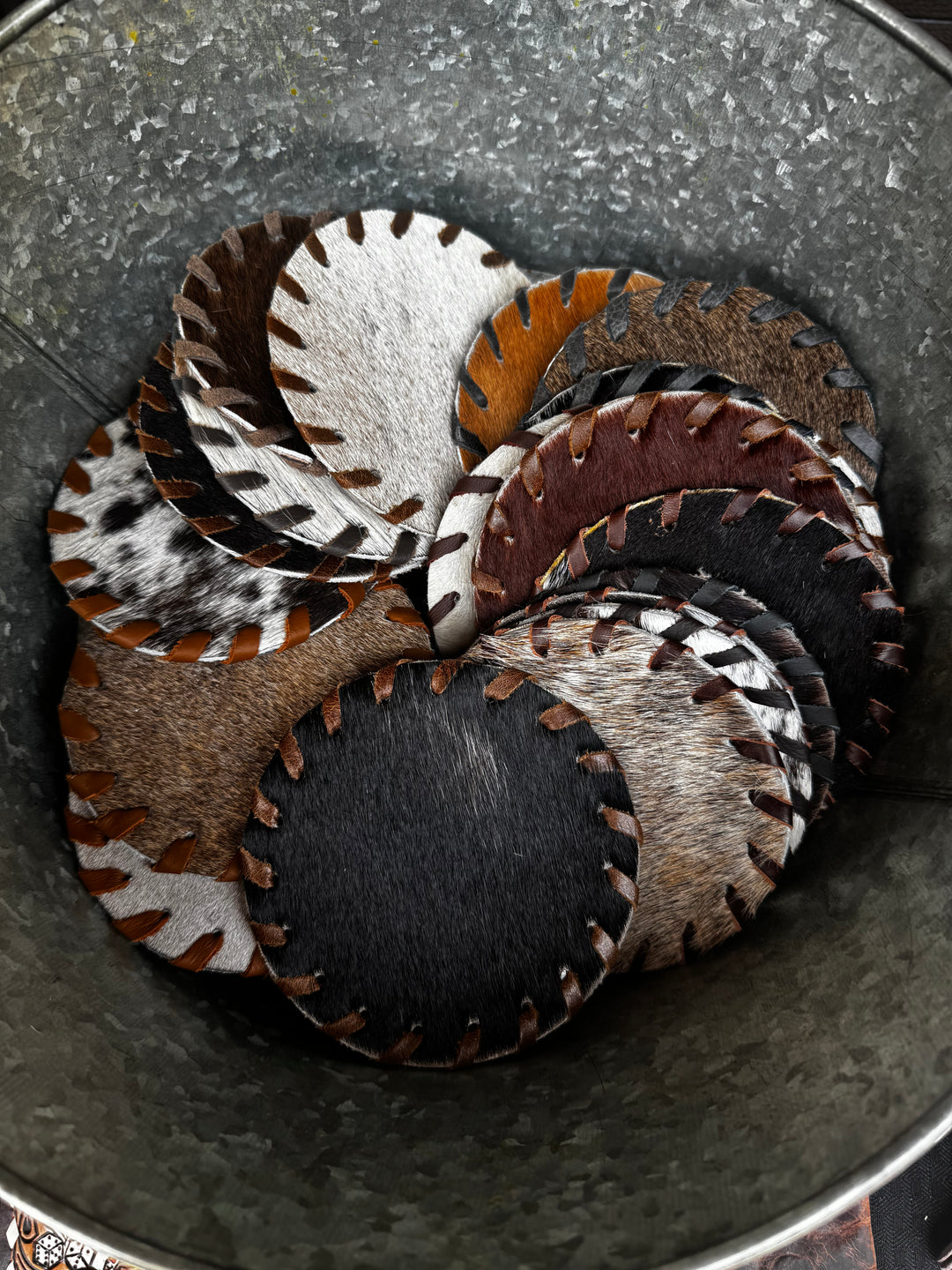 Cowhide Coasters 4pk- Assorted
