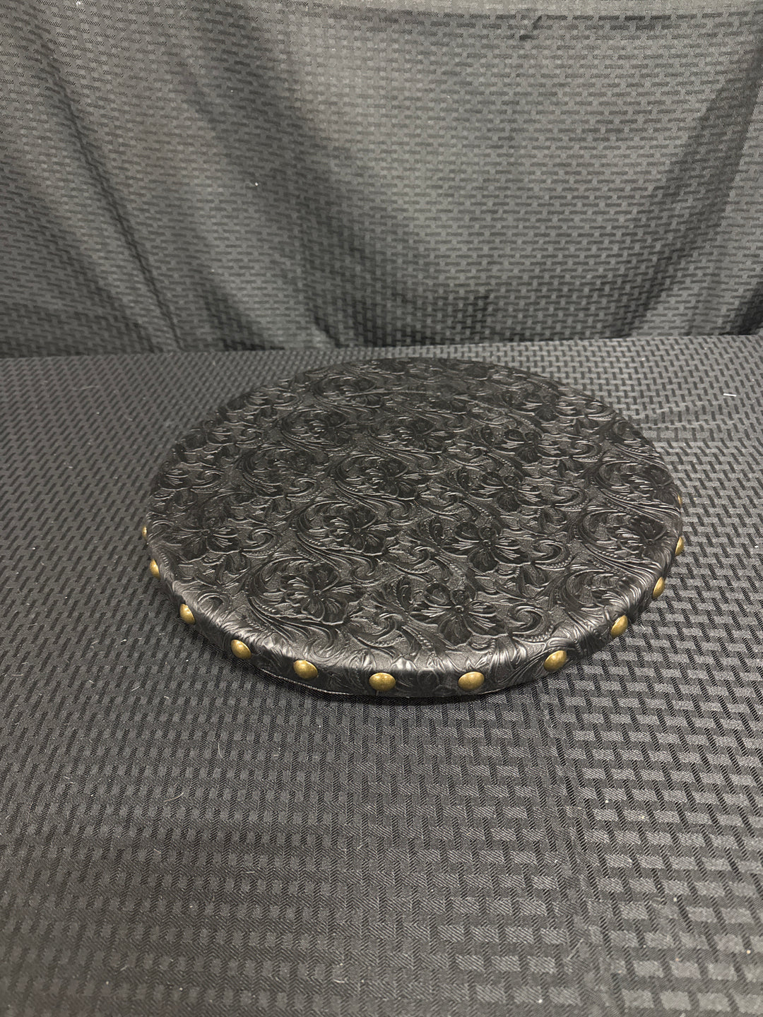 Lazy Susan- Black Tooled Leather