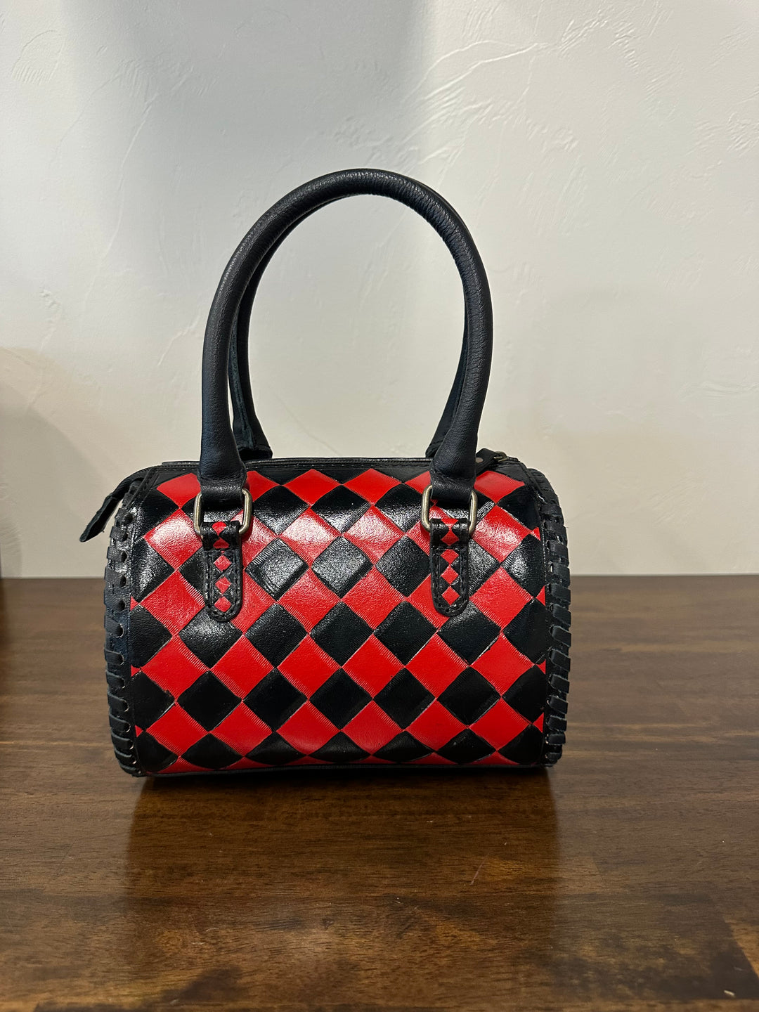 Red Checkered Leather Speedy Bag- Small