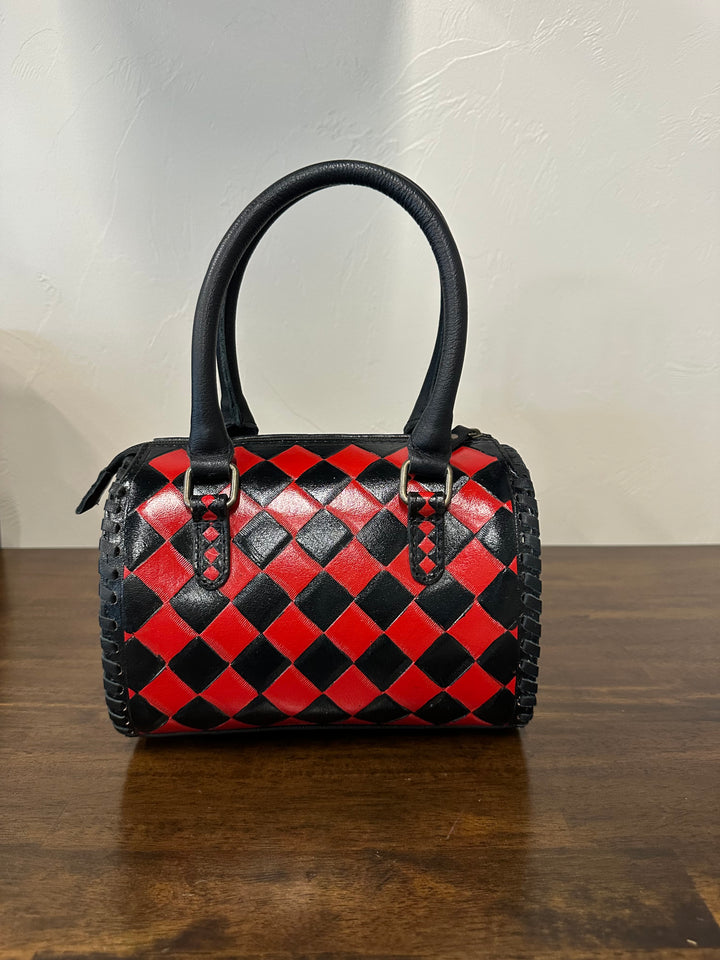 Red Checkered Leather Speedy Bag- Small