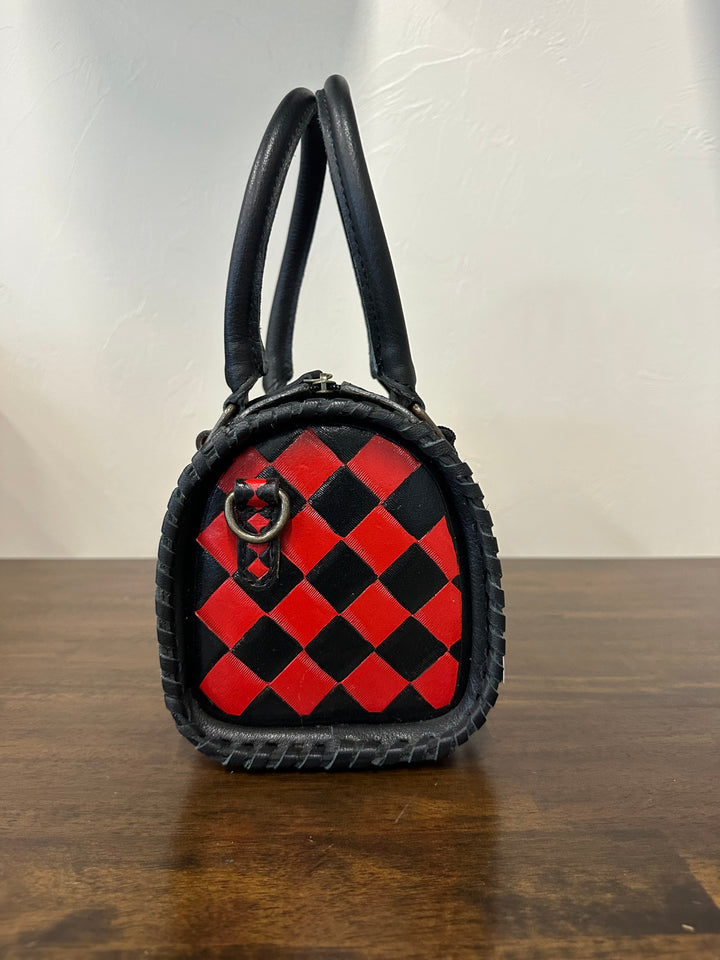 Red Checkered Leather Speedy Bag- Small