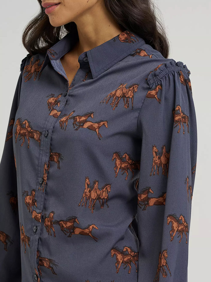 Women's Drapey Sleeve Button Up Blouse